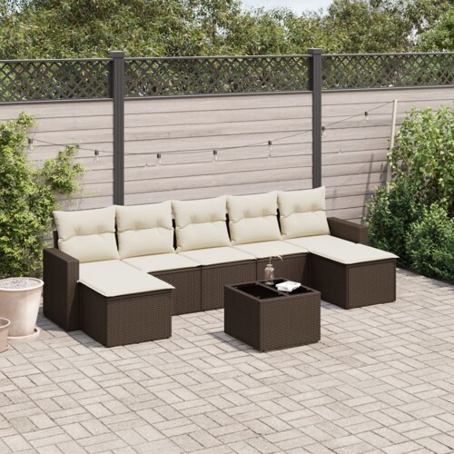 vidaXL 8-dijelni set vrtnih sofa s jastucima smeđi od poliratana