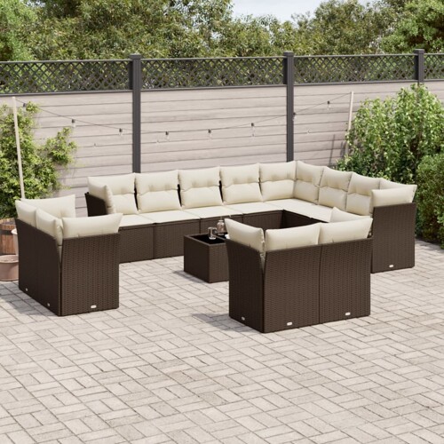 vidaXL 13-dijelni set vrtnih sofa s jastucima smeđi od poliratana