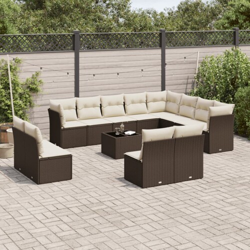 vidaXL 13-dijelni set vrtnih sofa s jastucima smeđi od poliratana