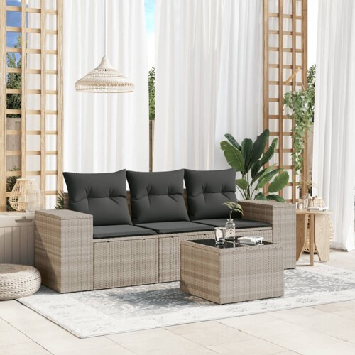 vidaXL 4-dijelni set vrtnih sofa s jastucima svijetlosivi poliratan