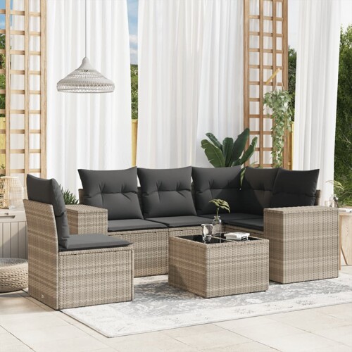 vidaXL 6-dijelni set vrtnih sofa od poliratana s jastucima svjetlosivi