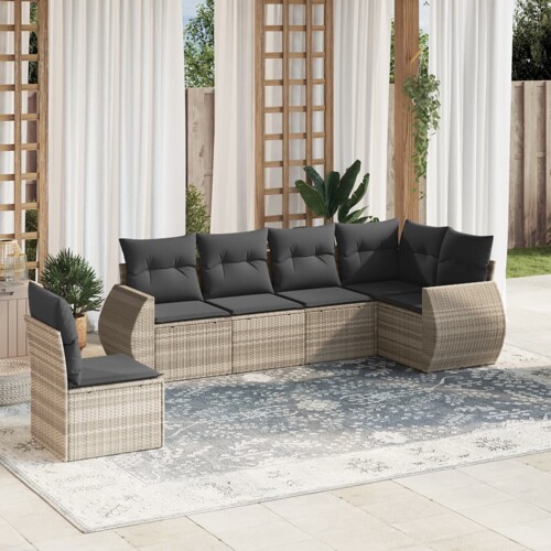 vidaXL 6-dijelni set vrtnih sofa od poliratana s jastucima svjetlosivi