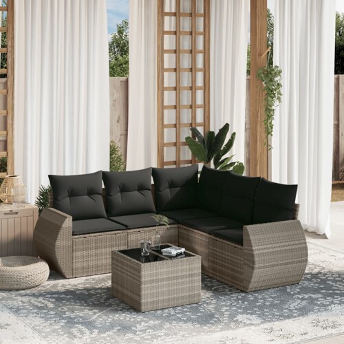 vidaXL 6-dijelni set vrtnih sofa od poliratana s jastucima svjetlosivi