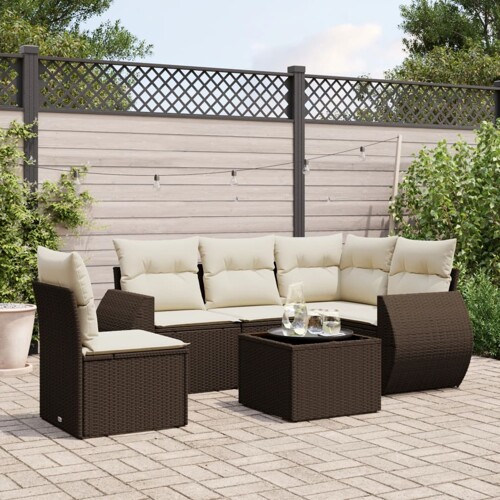 vidaXL 6-dijelni set vrtnih sofa od poliratana s jastucima smeđi