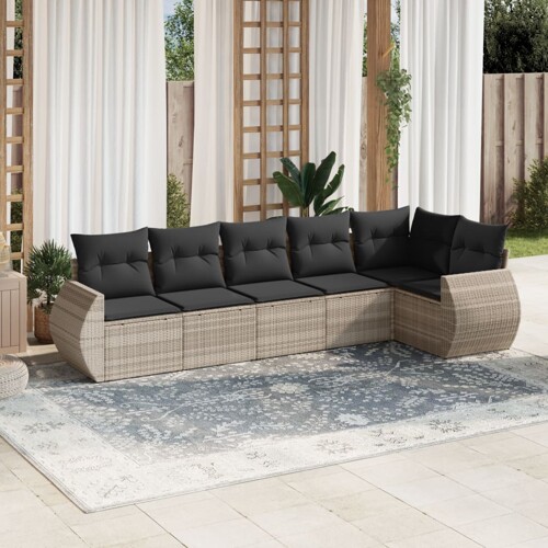 vidaXL 6-dijelni set vrtnih sofa od poliratana s jastucima svjetlosivi