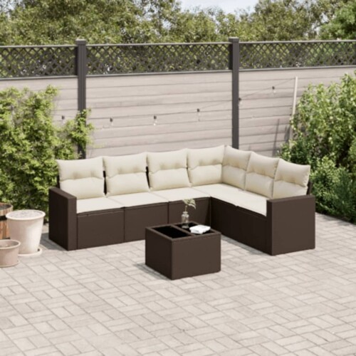 vidaXL 7-dijelni set vrtnih sofa od poliratana s jastucima smeđi