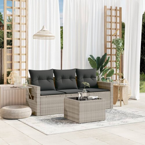 vidaXL 4-dijelni set vrtnih sofa s jastucima svijetlosivi poliratan