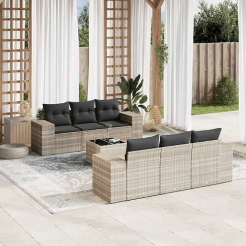 vidaXL 7-dijelni set vrtnih sofa svjetlosivi od poliratana