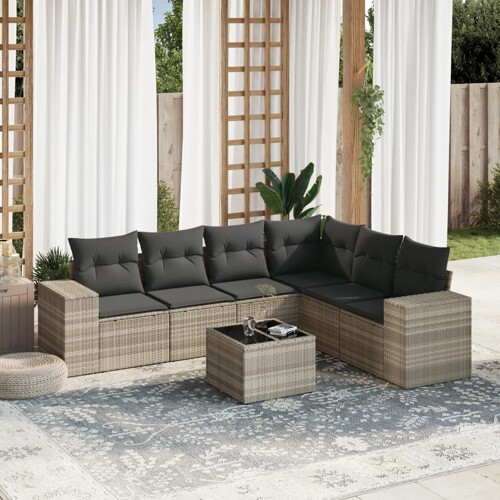 vidaXL 7-dijelni set vrtnih sofa svjetlosivi od poliratana