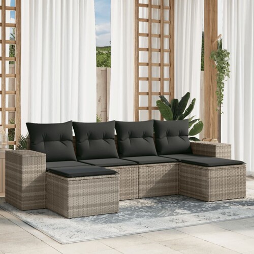 vidaXL 6-dijelni set vrtnih sofa od poliratana s jastucima svjetlosivi