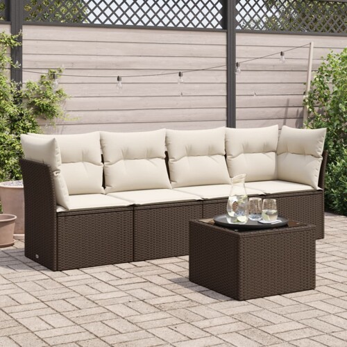 vidaXL 5-dijelni set vrtnih sofa s jastucima poliratan smeđi