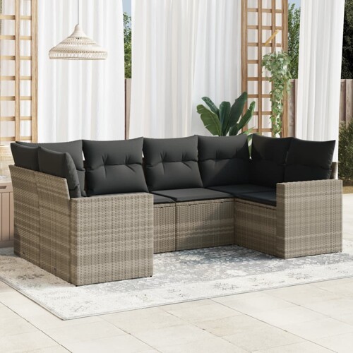 vidaXL 6-dijelni set vrtnih sofa od poliratana s jastucima svjetlosivi