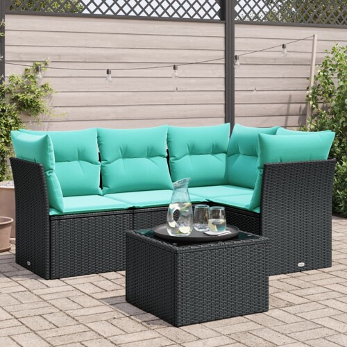 vidaXL 5-dijelni set vrtnih sofa od poliratana s jastucima crni