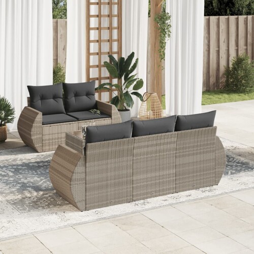 vidaXL 6-dijelni set vrtnih sofa od poliratana s jastucima svjetlosivi