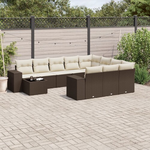 vidaXL 11-dijelni set vrtnih sofa od poliratana s jastucima smeđi