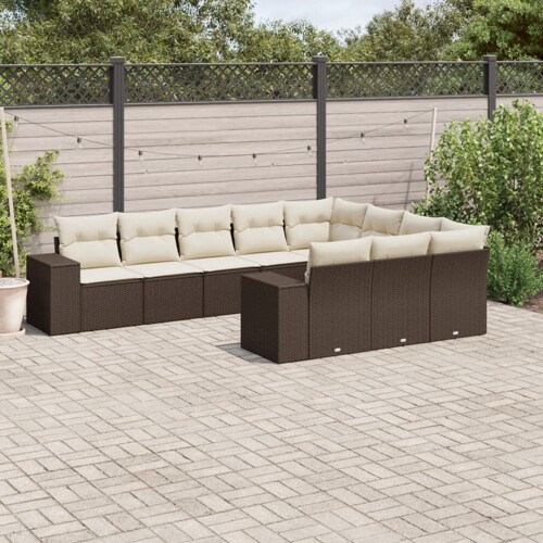 vidaXL 10-dijelni set vrtnih sofa od poliratana s jastucima smeđi