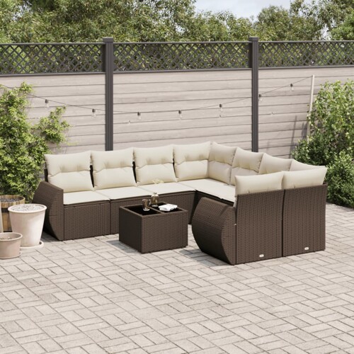vidaXL 9-dijelni set vrtnih sofa s jastucima poliratan smeđi