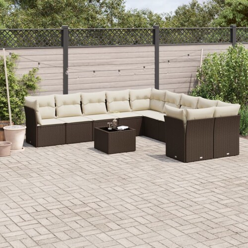 vidaXL 11-dijelni set vrtnih sofa od poliratana s jastucima smeđi