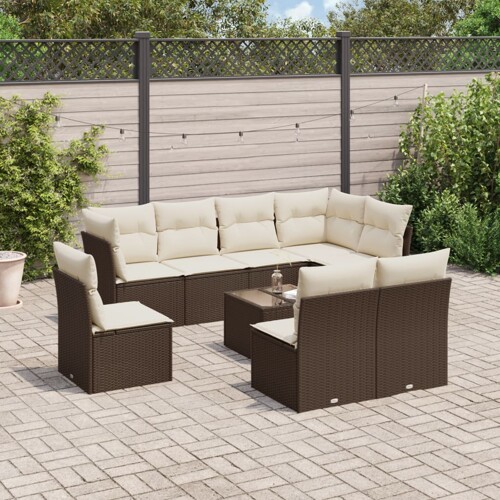 vidaXL 9-dijelni set vrtnih sofa s jastucima poliratan smeđi
