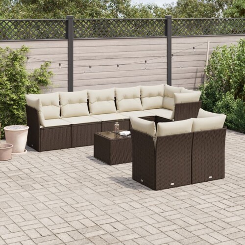 vidaXL 9-dijelni set vrtnih sofa s jastucima poliratan smeđi