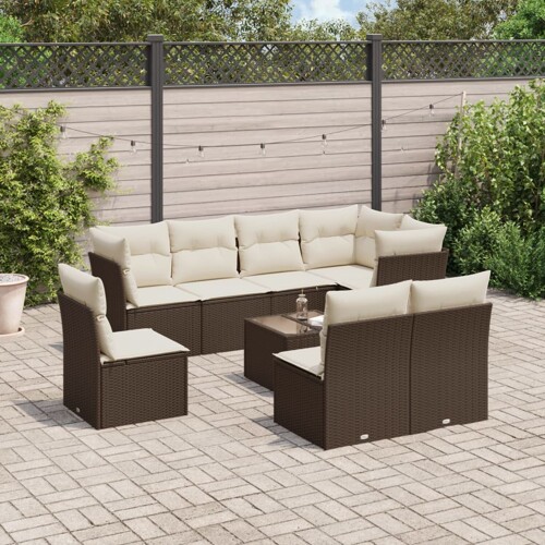 vidaXL 9-dijelni set vrtnih sofa s jastucima poliratan smeđi