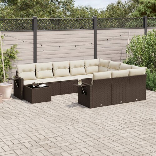vidaXL 11-dijelni set vrtnih sofa od poliratana s jastucima smeđi