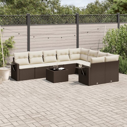 vidaXL 10-dijelni set vrtnih sofa od poliratana s jastucima smeđi