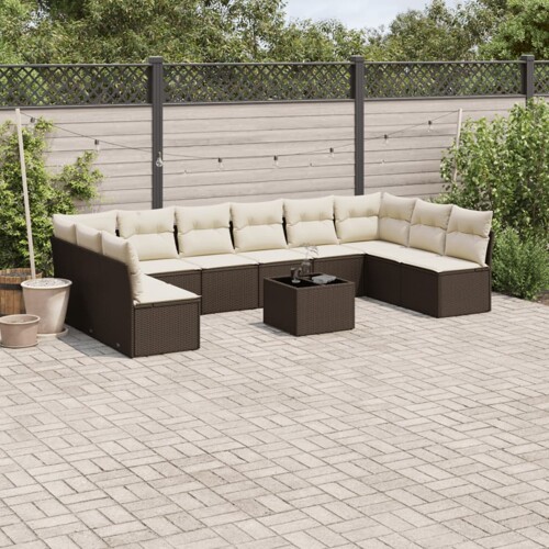 vidaXL 11-dijelni set vrtnih sofa od poliratana s jastucima smeđi