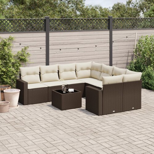 vidaXL 9-dijelni set vrtnih sofa s jastucima poliratan smeđi