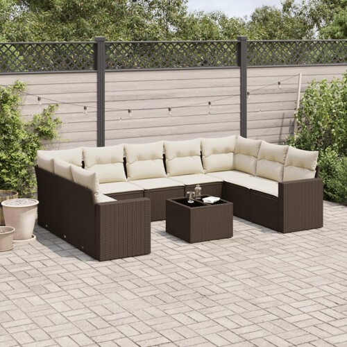 vidaXL 10-dijelni set vrtnih sofa od poliratana s jastucima smeđi