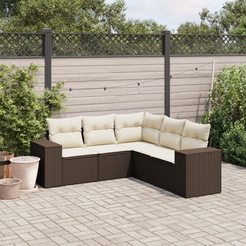 vidaXL 5-dijelni set vrtnih sofa s jastucima poliratan smeđi