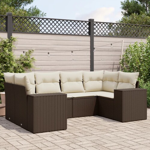 vidaXL 6-dijelni set vrtnih sofa od poliratana s jastucima smeđi