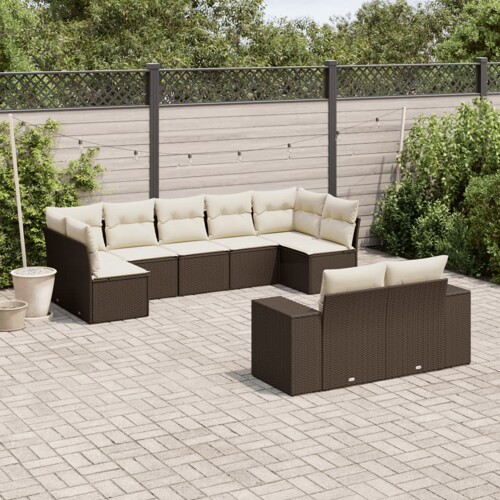 vidaXL 9-dijelni set vrtnih sofa s jastucima poliratan smeđi
