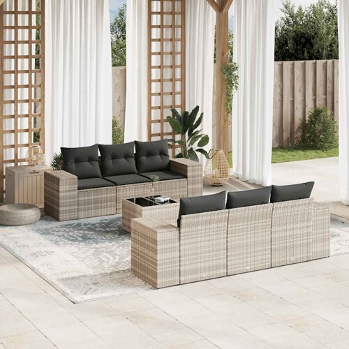 vidaXL 7-dijelni set vrtnih sofa svjetlosivi od poliratana
