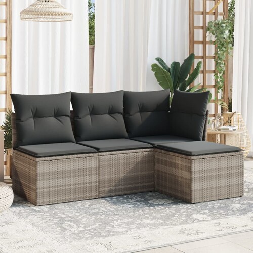 vidaXL 4-dijelni set vrtnih sofa s jastucima svijetlosivi poliratan