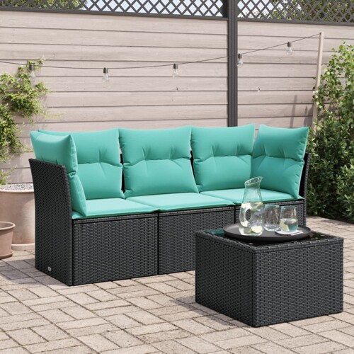 vidaXL 4-dijelni set vrtnih sofa od poliratana s jastucima crni