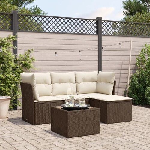 vidaXL 5-dijelni set vrtnih sofa s jastucima poliratan smeđi