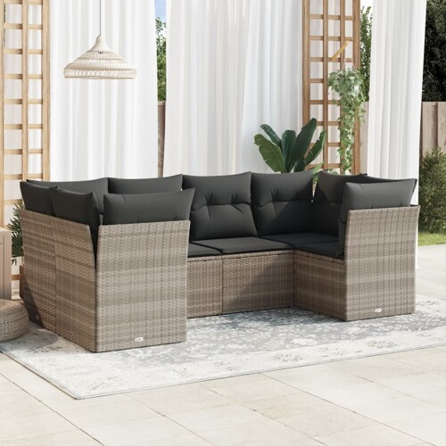 vidaXL 6-dijelni set vrtnih sofa od poliratana s jastucima svjetlosivi