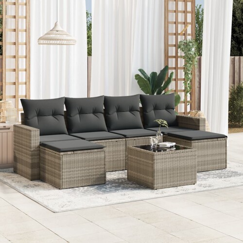 vidaXL 7-dijelni set vrtnih sofa svjetlosivi od poliratana