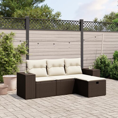 vidaXL 4-dijelni set vrtnih sofa od poliratana s jastucima smeđi