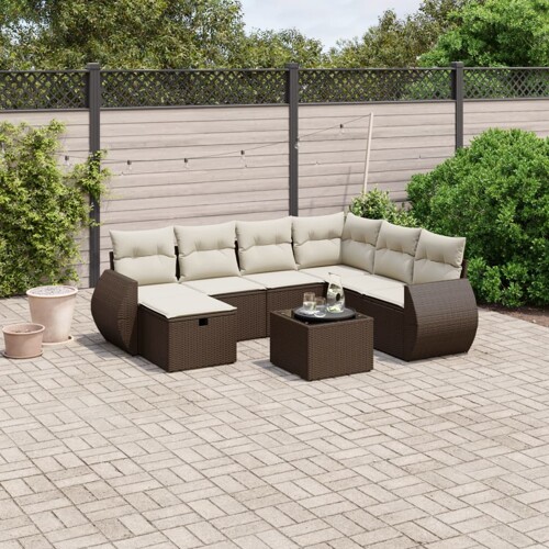 vidaXL 8-dijelni set vrtnih sofa s jastucima smeđi od poliratana