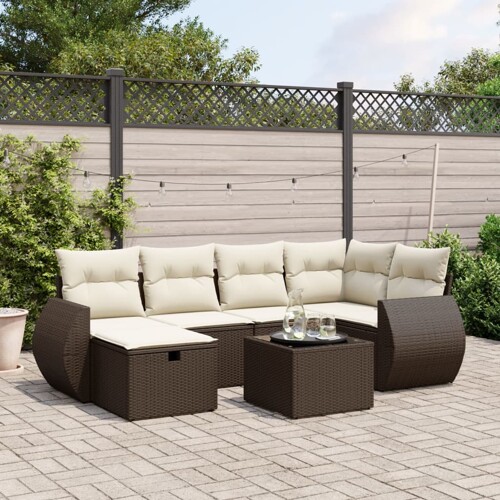 vidaXL 7-dijelni set vrtnih sofa od poliratana s jastucima smeđi