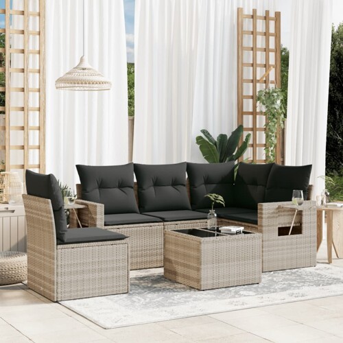 vidaXL 6-dijelni set vrtnih sofa od poliratana s jastucima svjetlosivi
