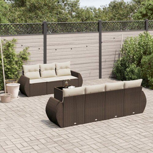 vidaXL 8-dijelni set vrtnih sofa s jastucima smeđi od poliratana