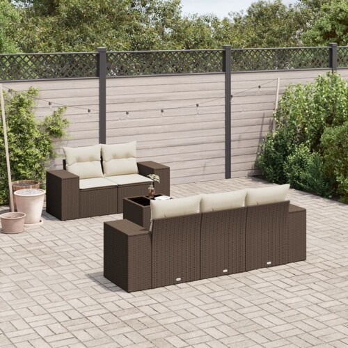 vidaXL 6-dijelni set vrtnih sofa od poliratana s jastucima smeđi