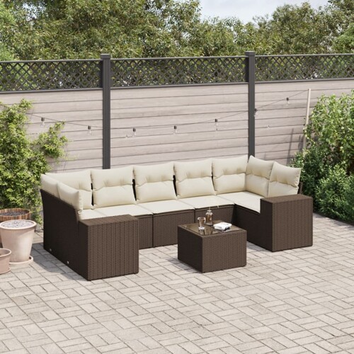 vidaXL 8-dijelni set vrtnih sofa s jastucima smeđi od poliratana
