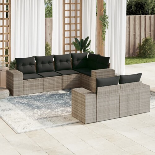 vidaXL 7-dijelni set vrtnih sofa svjetlosivi od poliratana