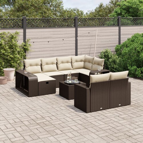 vidaXL 11-dijelni set vrtnih sofa od poliratana s jastucima smeđi