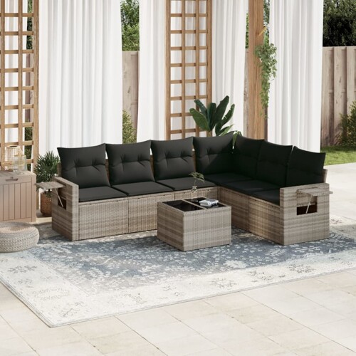 vidaXL 7-dijelni set vrtnih sofa svjetlosivi od poliratana