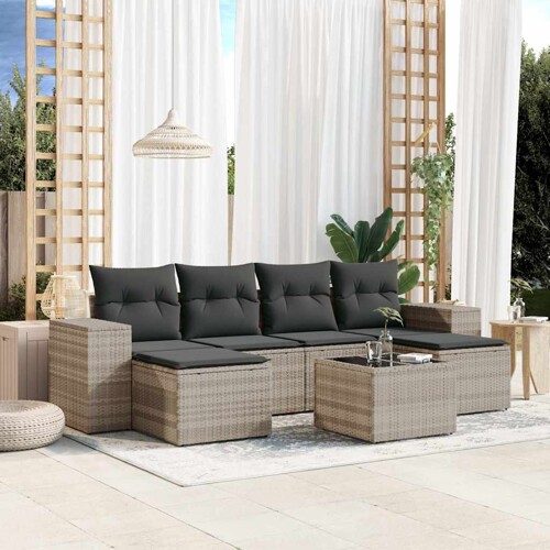 vidaXL 7-dijelni set vrtnih sofa svjetlosivi od poliratana